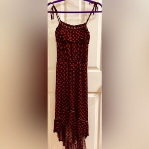 ♥️ SLINKY FLIRTY POLKA DOT Red Black Spaghetti Strap Dress XL High Low Holiday